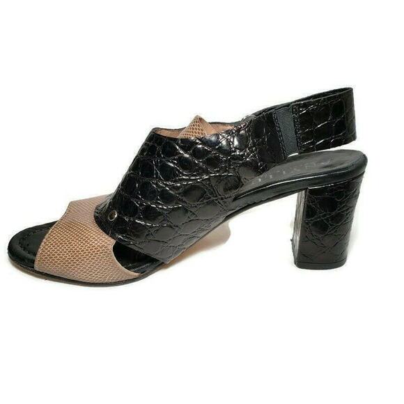 Anyi Lu‎ Sling Back Sandals 8 38 Womens Black Tan Leather Handmade Chunky Heel - Picture 3 of 11